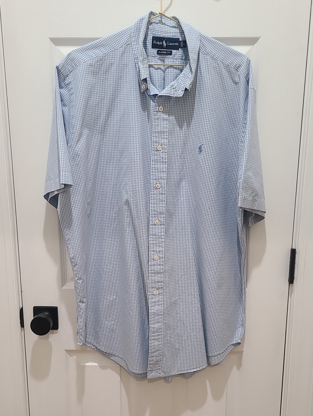 Ralph Lauren Light Blue Mini-Check Short-Sleeve Button-Down Shirt